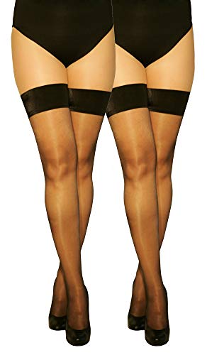 MARILYN transparente halterlose Strümpfe im 2er Pack, 10 Denier, Größe 42 (XL), Farbe je 2x Schwarz (black) von MARILYN