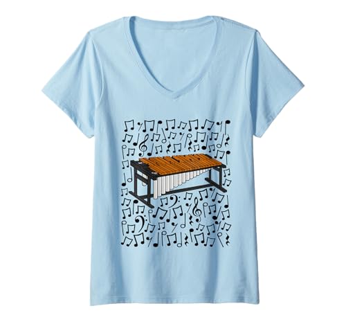 Damen Marimba, Musiknoten, Schlagzeuger T-Shirt mit V-Ausschnitt Damen Marimba, Musiknoten, Schlagzeuger T-Shirt mit V-Ausschnitt von Marimba Teacher Percussion Marimbist By DoodleRob