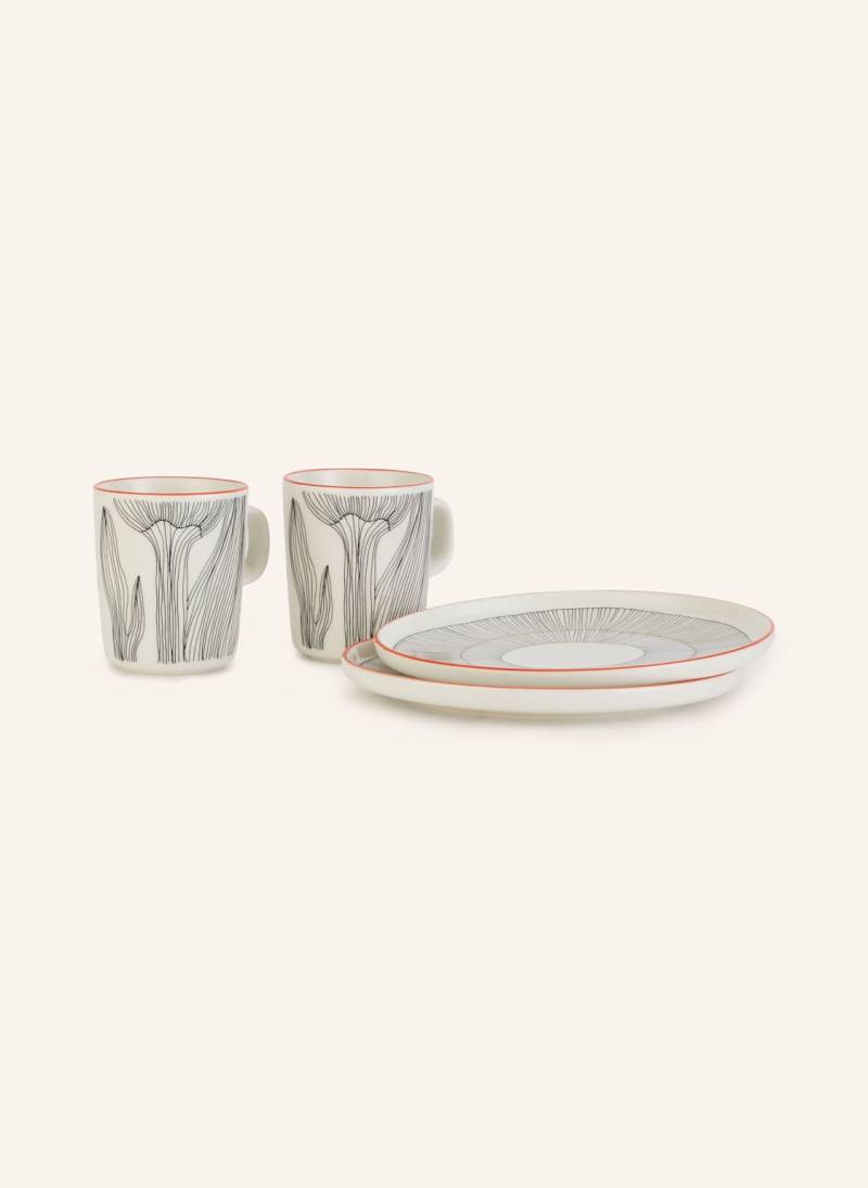 Marimekko 4-Tlg. Set Oiva/ Kukat Puhkeavat: Henkelbecher Und Dessertteller weiss von Marimekko