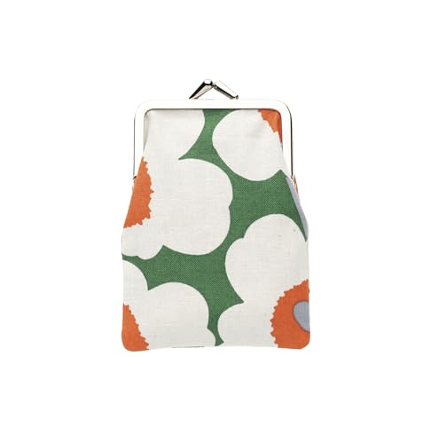 Silmälasikukkaro Mini Unikko Purse - Green, Cotton, orange, Puolikas Kukkaro Mini Unikko Purse, Kosmetik Etui, Geldbeutel, Brillenetui (10,5x8cm) von Marimekko