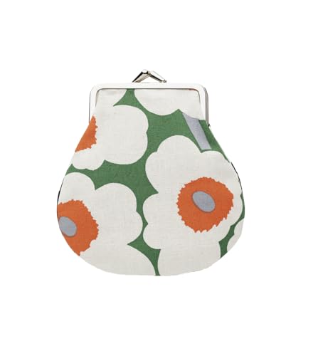 Silmälasikukkaro Mini Unikko Purse - Green, Cotton, orange, Puolikas Kukkaro Mini Unikko Purse, Kosmetik Etui, Geldbeutel, Brillenetui (12x13cm) von Marimekko