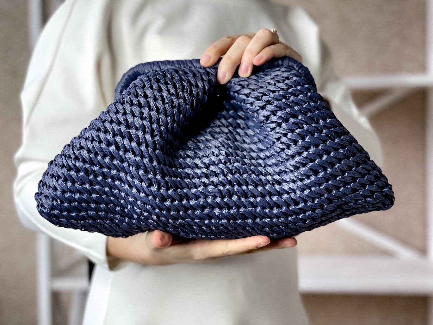 Navy Häkeln Raffia Wolke Handtasche von MarinaAleksina