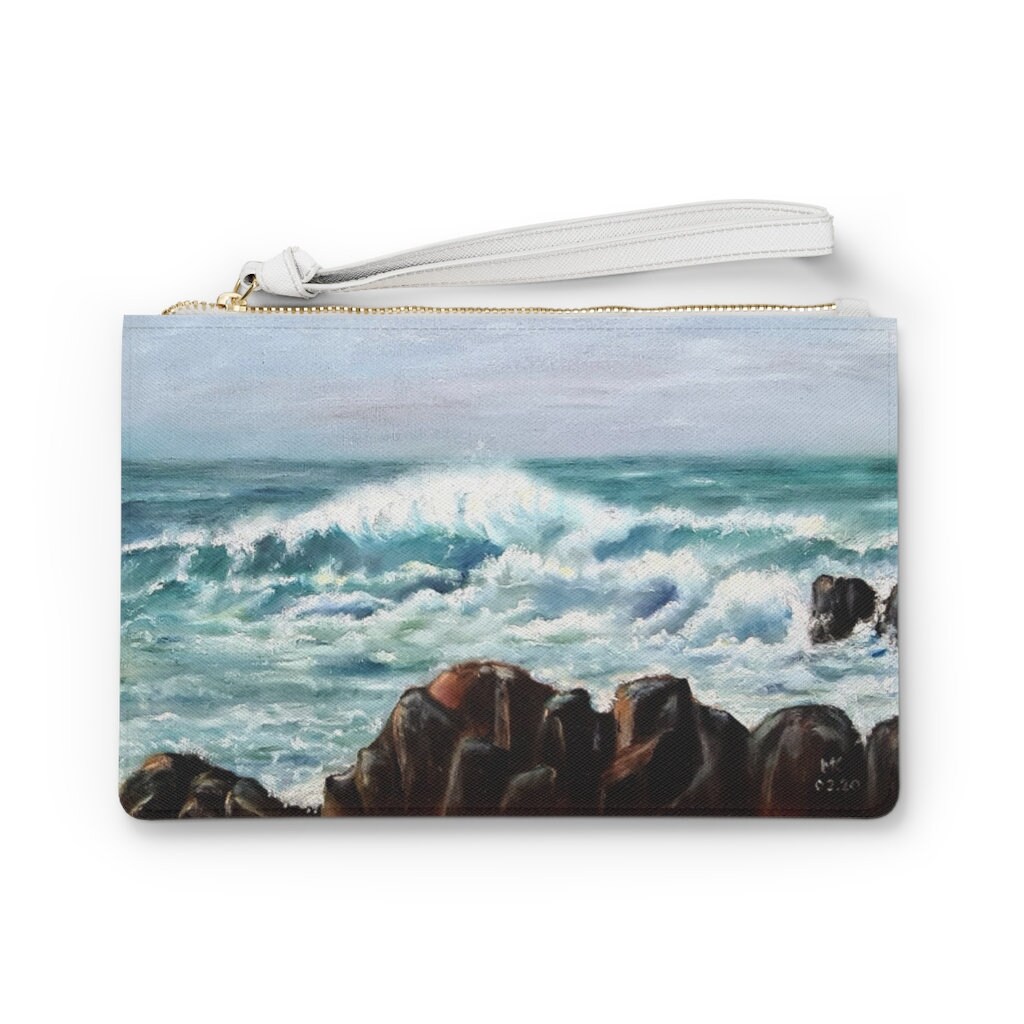 Crashing Waves Clutch Tasche | Tobende Atlantik Geldbörse Raging Sea Abendtasche Seascape Handtasche Damen Wellenförmiges Meer Portemonnaie Niedlich von MarinaKozinArtPrints