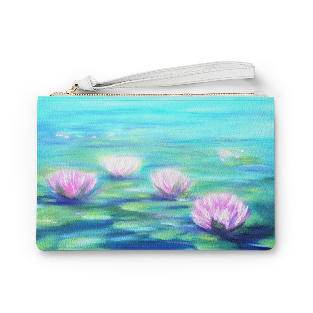 Lily Pad Clutch Tasche | Rosa Lilie Handtasche Seerose Damen Blumen Portemonnaie Lilien Mode von MarinaKozinArtPrints