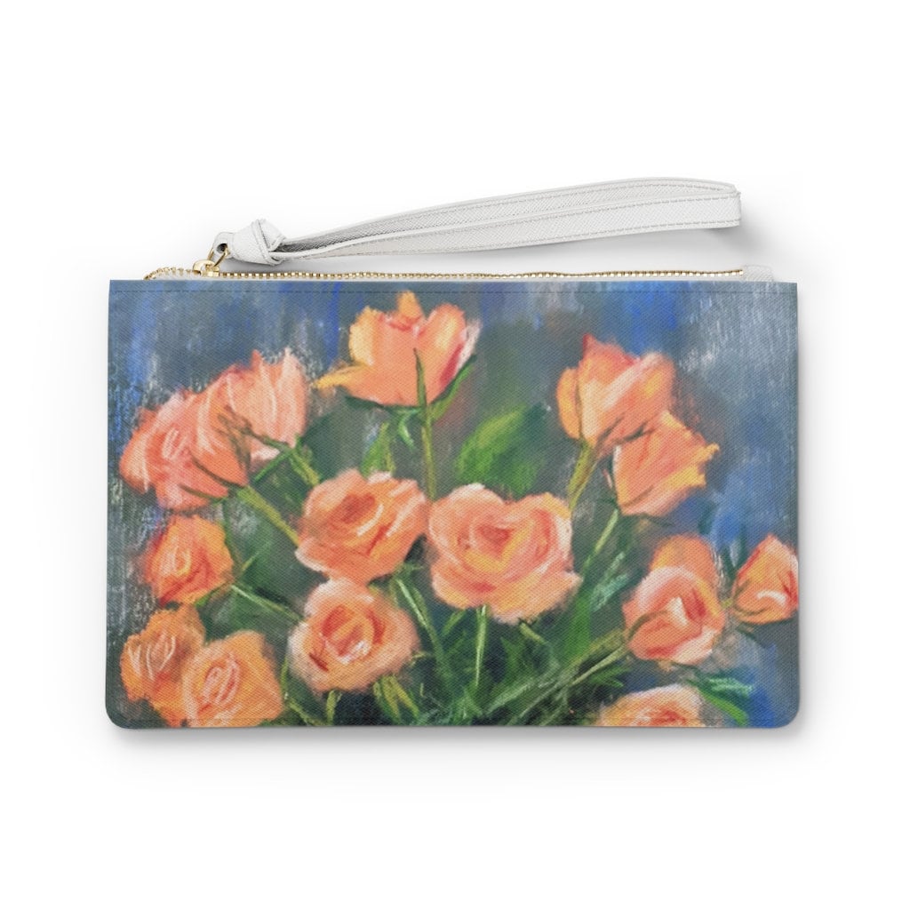 Pfirsich Blumen Clutch Tasche | Pfirsichfarbene Handtasche Damen Geldbörse Mit Blumenmuster Bukkake Design Rosa Orange Beige von MarinaKozinArtPrints