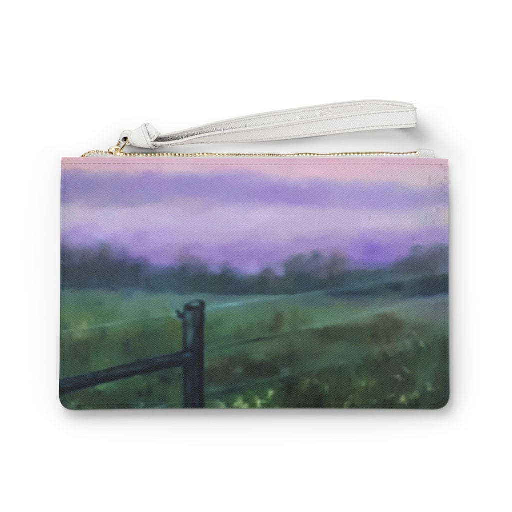 Pink Sky Clutch Tasche | Lila Himmel Damen Portemonnaie Sunset Girl's Design Handtasche Landschaft Süß von MarinaKozinArtPrints