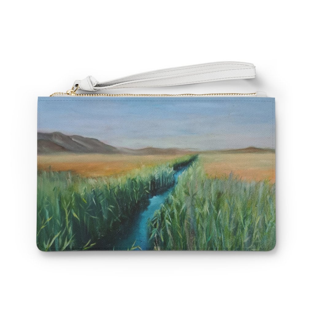 River Landscape Clutch Tasche | Brook Creek Flowing Stream Design Geldbörse Wadi Damen Portemonnaie Tal Und Fluss Mit Reißverschluss von MarinaKozinArtPrints