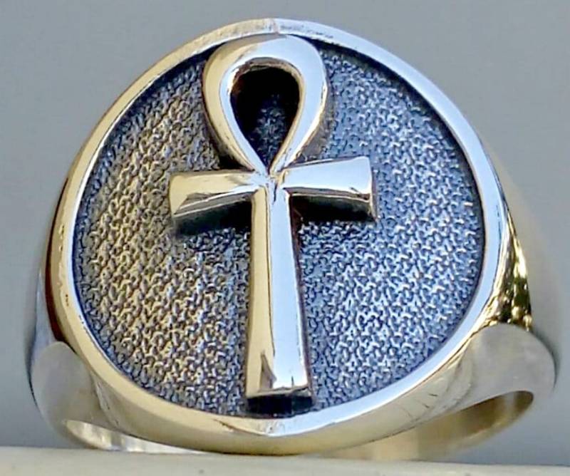 Ankh Edyptian Key Kreuz Des Lebens Pangan Wicca Handgefertigter 3D Ring Massiv Sterling Silber 925 von MarinaSilverJewelry