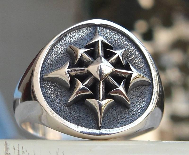 Symbol Of Chaos Wheel , 8-Zackiger Stern Des Handgemachter 3D Ring Aus Massivem Sterling Silber 925 von MarinaSilverJewelry