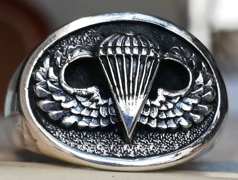 Us Army Airbone Ranger Sprungflügel Fallschirmabzeichen Fallschirmjäger 3D Ring Massiv Sterling Silber 925 von MarinaSilverJewelry