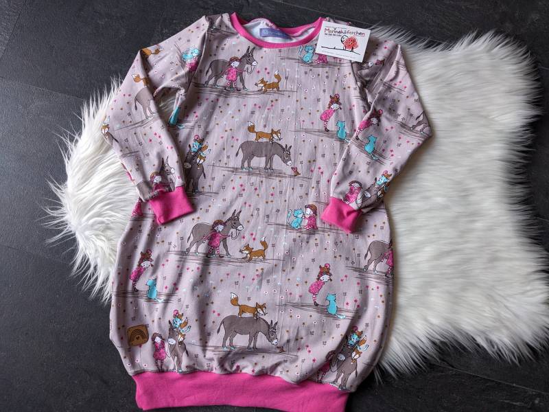 Handmade Ballonkleid Kleid Mädchen Lillestoff Jersey Esel Fuchs Grau Pink von Marinakaeferchen