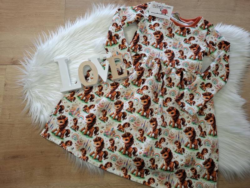 Handmade Kleid Herbst Winter Einhorn Regenbogen Sweat 74 80 86 92 98 104 110 116 122 128 134 140 146 152 158 164 von Marinakaeferchen