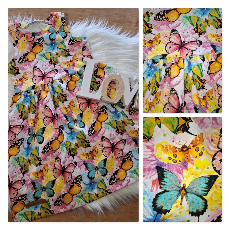 Sommer Kleid Ärmellos Schmetterling Bunt Farbenfroh Mädchen Gr. 86 92 98 104 110 116 122 128 134 140 146 152 158 von Marinakaeferchen