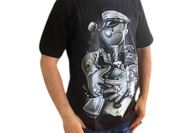 Marinblue American-Shirt Gangster Popeye T-Shirt Schwarz Cartoon Streetwear Geld & Poker Unisex Marinblue American-Shirt Gangster Popeye T-Shirt Schwarz Cartoon Streetwear Geld & Poker Unisex von Marinblue