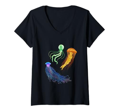 Damen Quallen Medusozoa Meeresbiologe Ozeanbiologie T-Shirt mit V-Ausschnitt Damen Quallen Medusozoa Meeresbiologe Ozeanbiologie T-Shirt mit V-Ausschnitt von Marine Biology And Oceanography Aquarium Apparel
