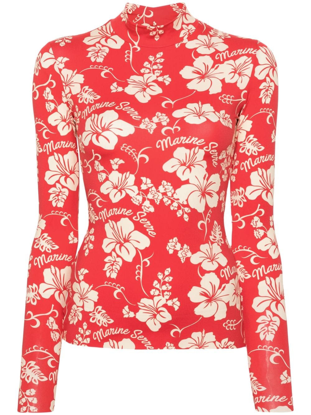 Marine Serre Stehkragen-T-Shirt mit botanischem Print - Rot Marine Serre Stehkragen-T-Shirt mit botanischem Print - Rot von Marine Serre