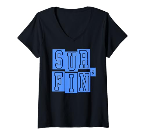 Damen Surfen Wellenreiter Ozean Surfbrett Sommer Strand T-Shirt mit V-Ausschnitt von Marine Surfkultur und Wellenliebhaber