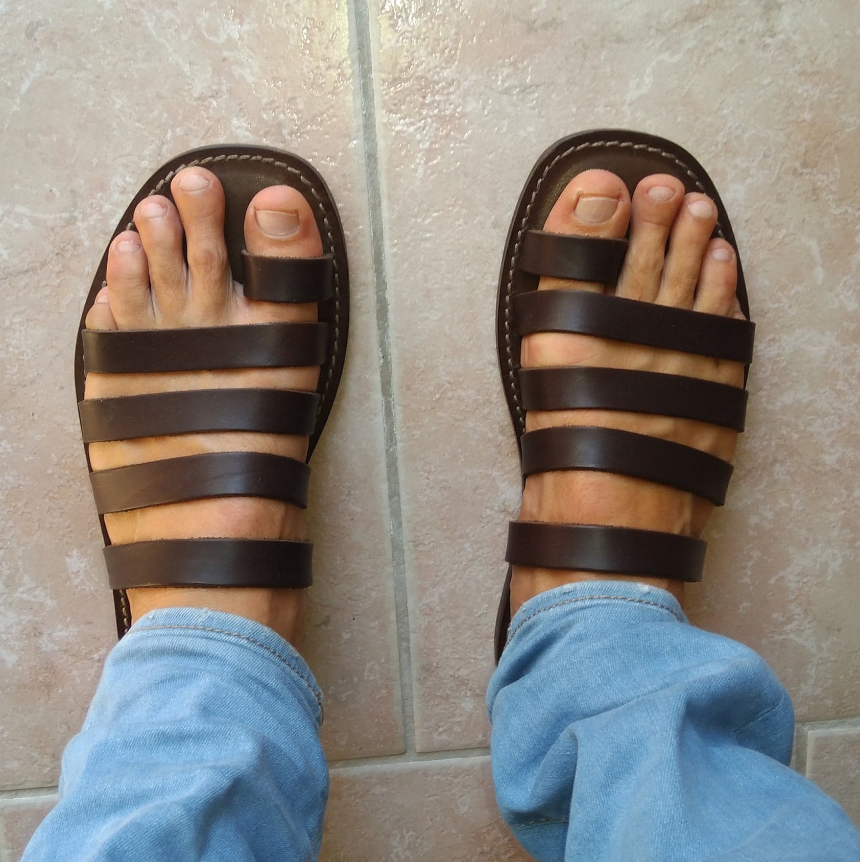 Herren Sandalen Flip-Flops Mit Flexibler Sohle, Aus Leder Und Pflanzlichem von MarioDoni