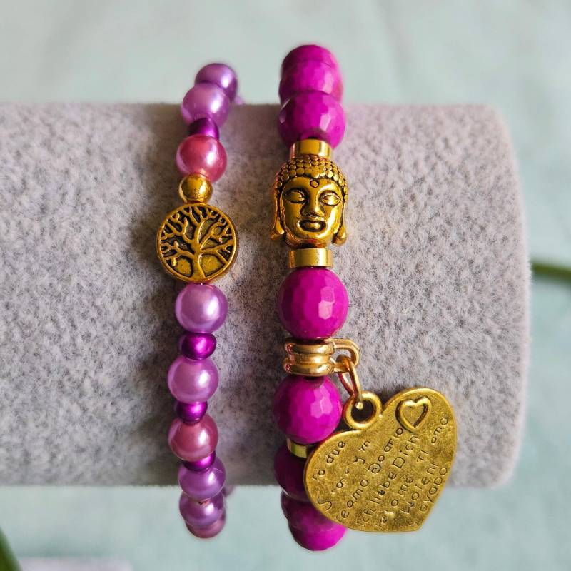Armbänder Perlen 2Er-Set Pink Mit Anhänger von MarioMariani