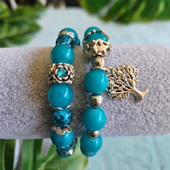 Armbänder Perlen 2Er-Set Türkis Mit Lebensbaum von MarioMariani
