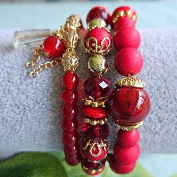 Armbänder Rot Perlen, 3Er Set von MarioMariani