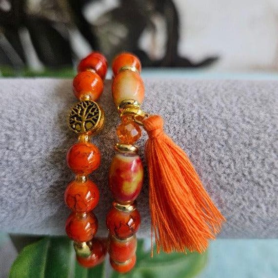 Armbänder Stein Perlen 2Er-Set Orange Lebensbaum von MarioMariani