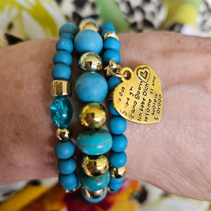 Armband 3Er-Set, Türkis Mit Herzanhänger von MarioMariani