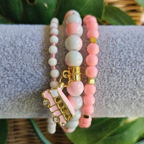 Armband 3Er-Set Rosa/Weiß Anhänger Auto von MarioMariani