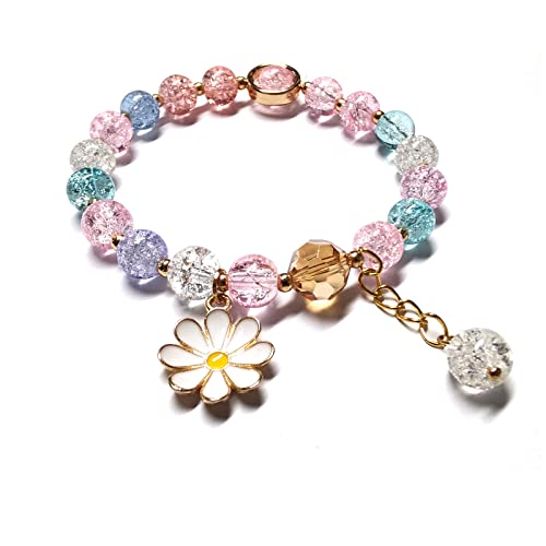 Maripabon Glasierte Blumen Kristall Perlen Armbänder 8 mm Edelstein Perlen Stretch Armband mit Blumen-Armband für Damen, 8mm, Kristall, Kristall von Maripabon