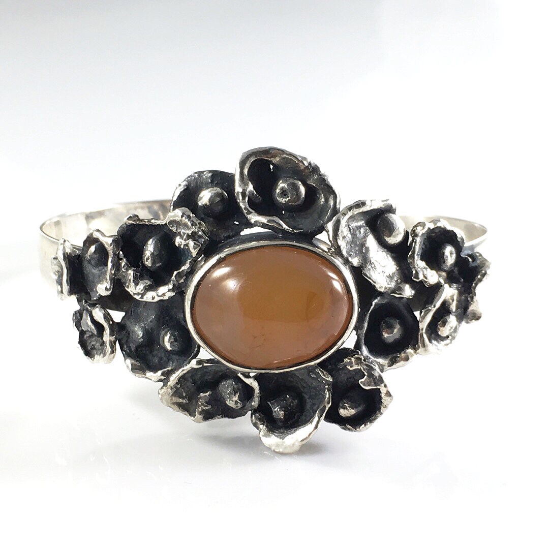 Achat Armband Silber Größe Große Edelstein Braun Unikat Handmade Boho Stein Armreif von MariposaJewelryWorks