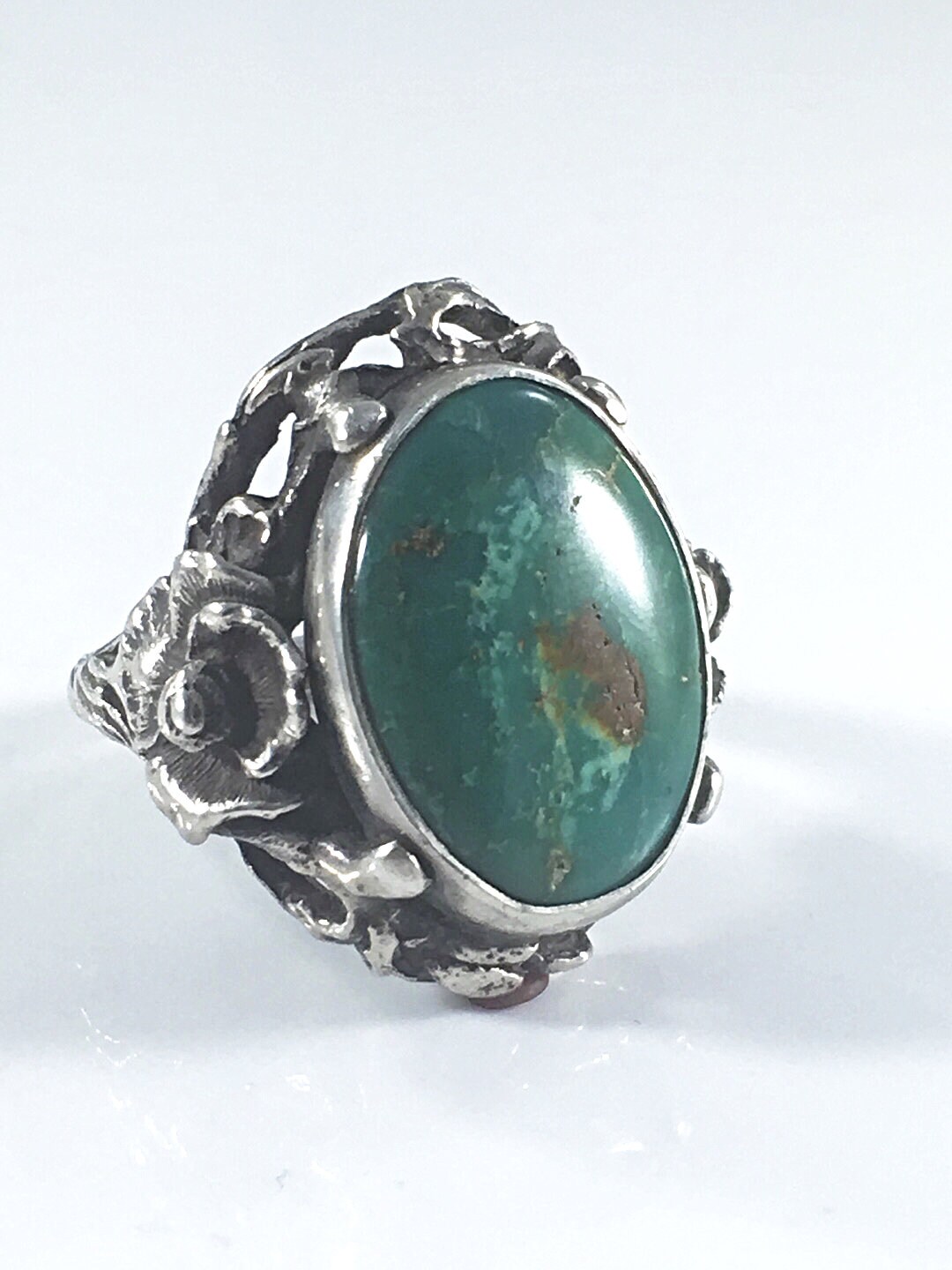 Vintage Türkis Blume Ring Silber Größe 7 Natürlichen Edelstein Kupfer Aussage Boho Grün Blumen von MariposaJewelryWorks