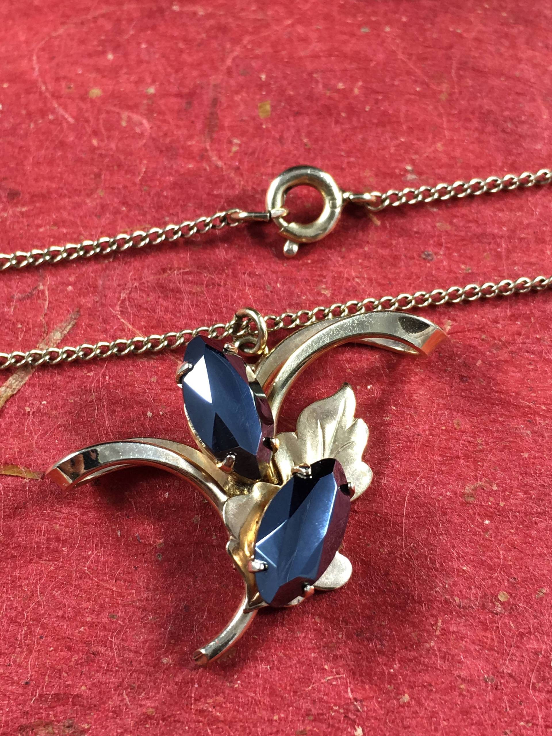 sterling & "Black Diamond" Blatt Halskette Und Ohrringe Set, Jahrgang Gold Gefüllt, Signiert "Rainbow", Schraube Wieder Ohrringe, Anhänger/Kette von MariposaJewelryWorks