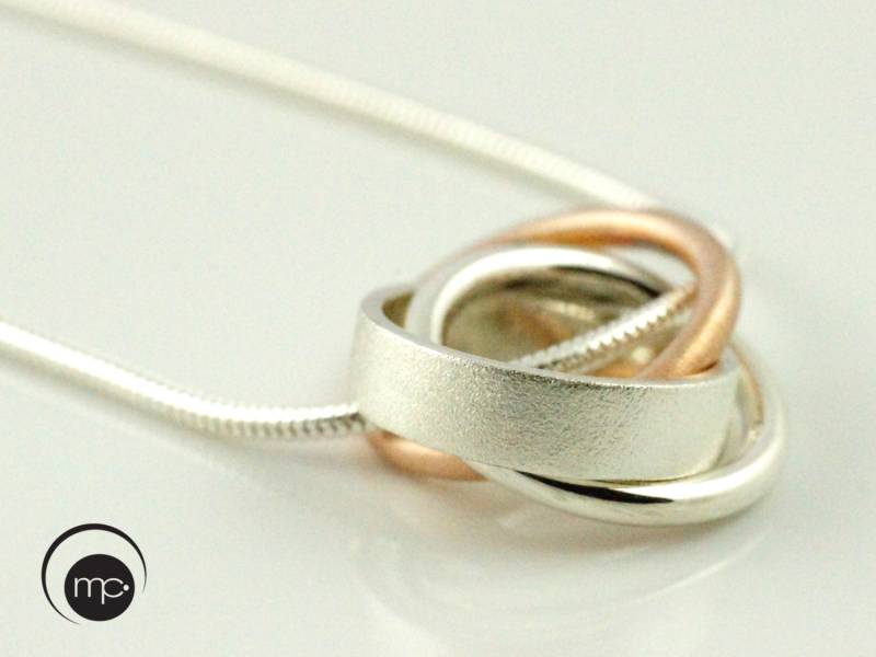 Familienanhänger, Verschlungene Ringe, Familienkette Aus Silber & Gold, Freundschaftskette von Maripur