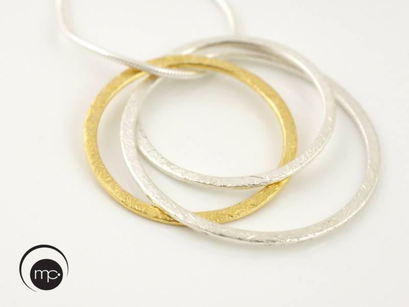 Silberkette & Anhänger Drei Ringe in Gold Und Silber, Familienanhänger von Maripur