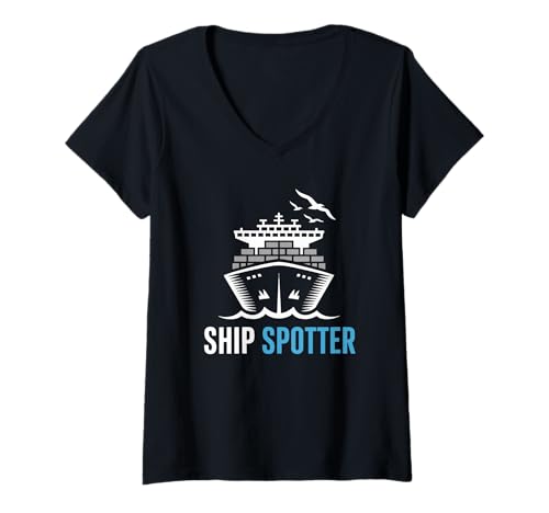 Damen Schiffsspotter Nautisches Abenteuer-Design T-Shirt mit V-Ausschnitt von Maritime Enthusiast Ship Lover Ocean