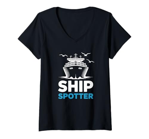 Damen Schiffsspotter Maritime Enthusiast Grafik T-Shirt mit V-Ausschnitt von Maritime Enthusiast Vessel Fans Ocean Admirers