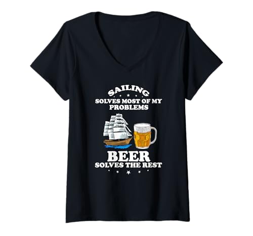 Damen Segeln Löst Probleme Bier Den Rest Lustig T-Shirt mit V-Ausschnitt Damen Segeln Löst Probleme Bier Den Rest Lustig T-Shirt mit V-Ausschnitt von Maritimer Humor Für Bierfreunde Und Segler