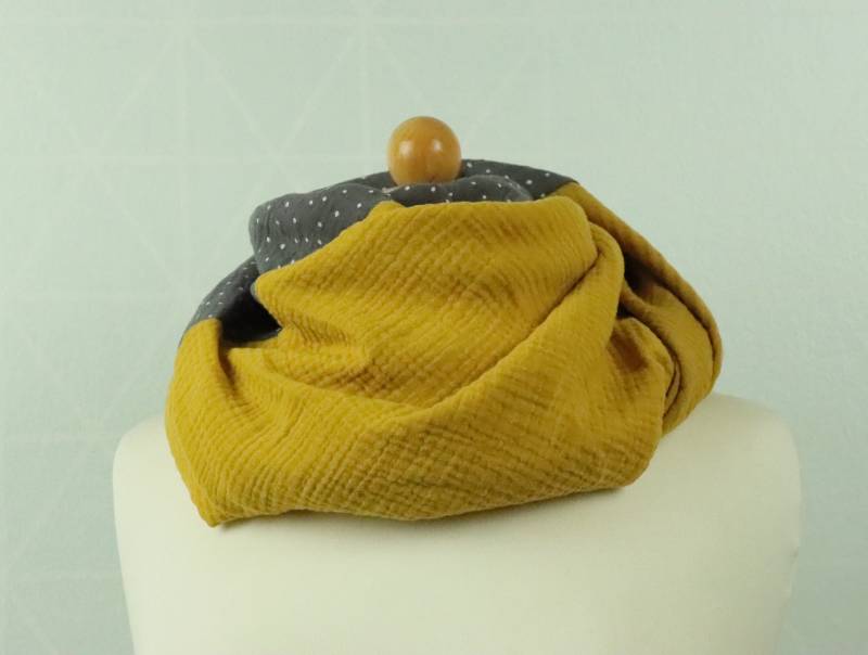 Musselintuch 100cm X Für Frauen Und Kinder Schal Halstuch Senfgelb/ Grau Punkte von MarjasStoffstern