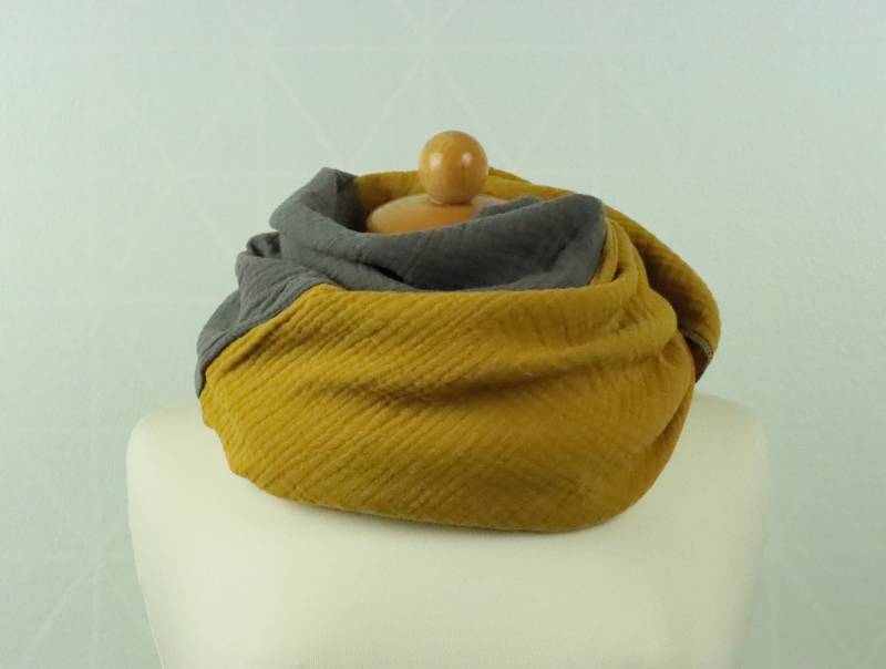 Musselintuch 100cm X Für Frauen Und Kinder Schal Halstuch Senfgelb/ Grau von MarjasStoffstern