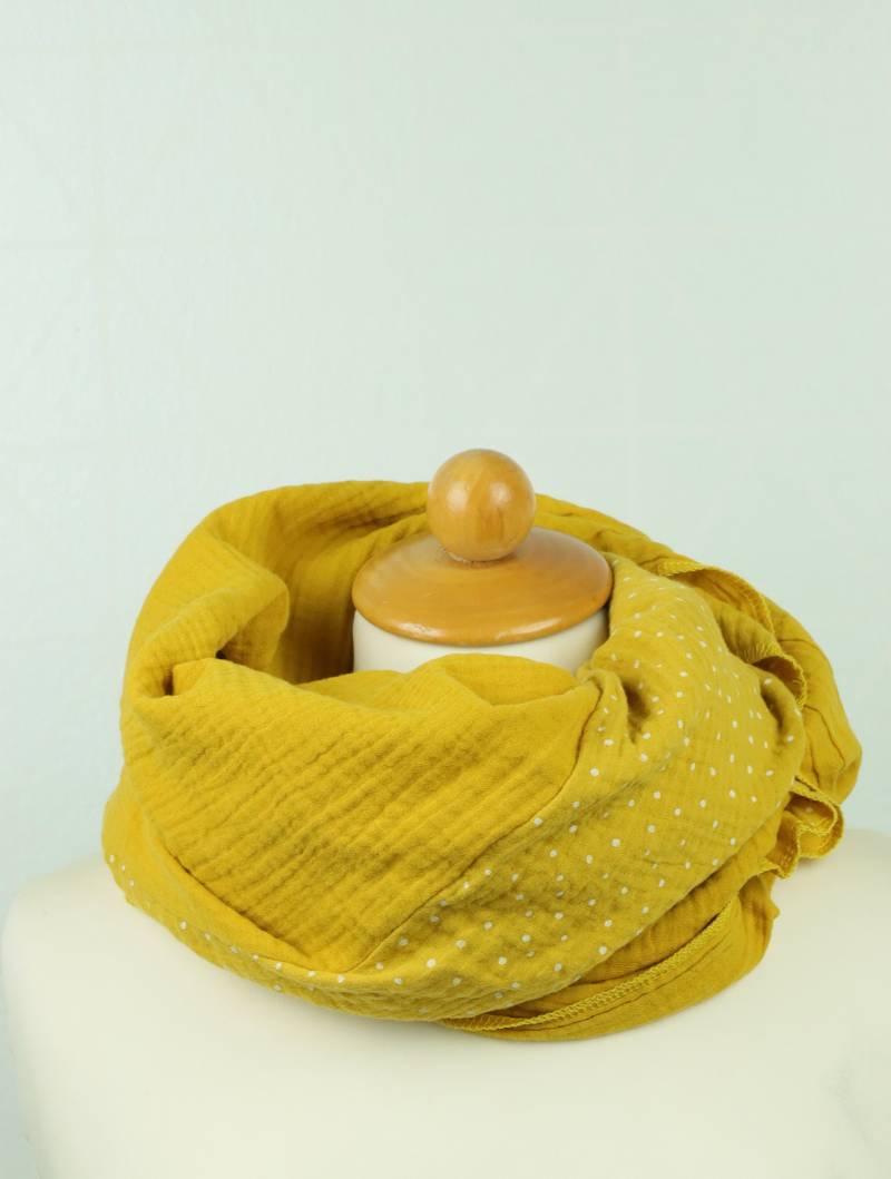 Musselintuch 100cm X Für Frauen Und Kinder Schal Halstuch Senfgelb Uni/Punkte von MarjasStoffstern