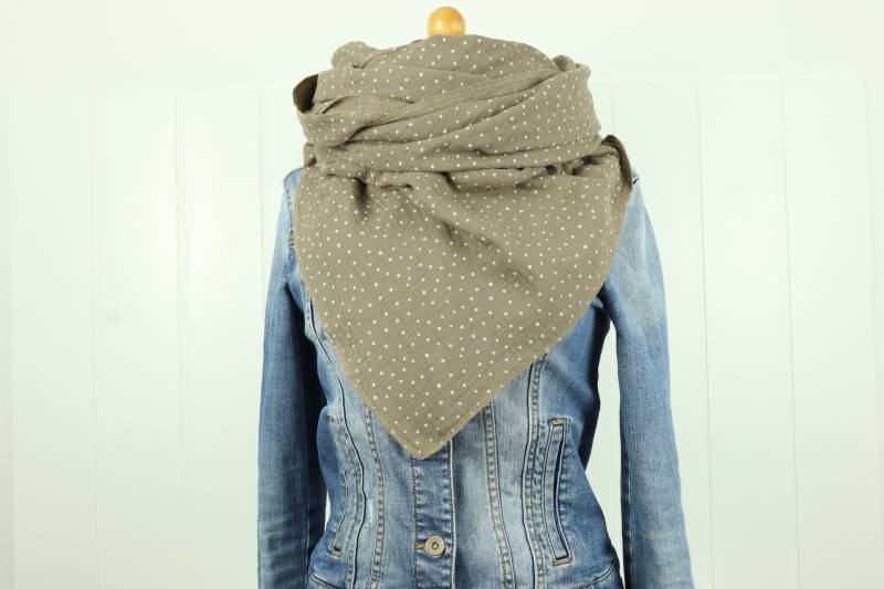 Musselintuch Versch. Größen Für Frauen Und Kinder Schal Halstuch Spucktuch Taupe Natur Punkte Partnerlook Musselin Gepunktet Pünktchen von MarjasStoffstern