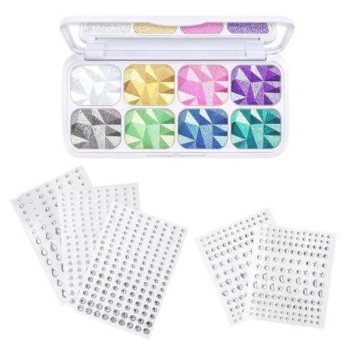 1 Stück 8 Farben Glitzer Lidschatten Palette, Mit Selbstklebenden Strasssteinen, Metallic Sequined Eye Shadow, Langanhaltend Wasserfest, Geeignet für Partys und Tägliches Make-up von Marjoramy