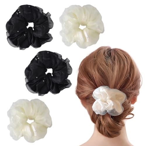 4 Stück Haargummi Damen,Sanfte Scrunchies,Haargummi Aus Organza,Elastische Haargummis,Haargummis Aus Chiffon,Pferdeschwanzhalter Haarband,Für Frauen Und Mädchen von Marjoramy