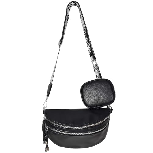 Kleine Damen Umhängetaschen,Bauchtasche Damen,Gürteltasche,Hüfttasche,Mit Verstellbar Abnehmbar Breiter Gurt,Pu Bauchtasche,Für Weiblich Crossbody Bag (Schwarz) von Marjoramy