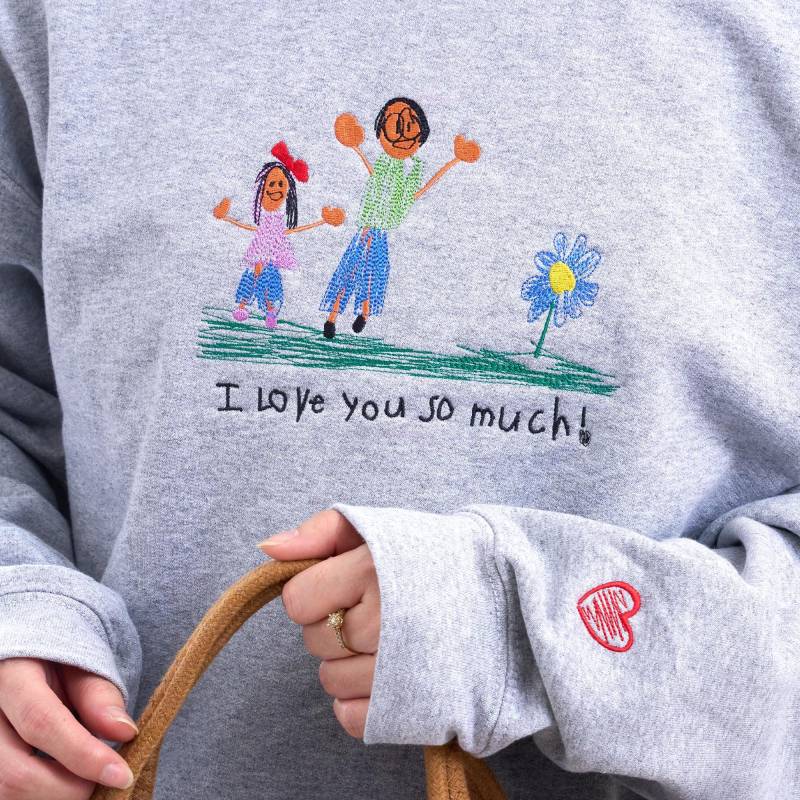 Benutzerdefinierte Kinder Foto Zeichnung Sweatshirt - Gesticktes Kunst Auf Sweatshirt, Einzigartiges Geschenk Für Mama, Papa von MarkEmbroideryy