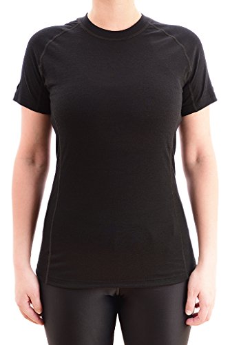 MarkFit Damen T-Shirt 100% Merino Wolle Kurzarm Funktionsshirt Skiunterwäsche Rundhals Schwarz S von MarkFit