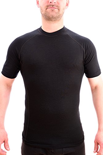 MarkFit Herren T-Shirt 100% Merino Wolle Kurzarm Funktionsshirt Skiunterwäsche Rundhals Schwarz L von MarkFit