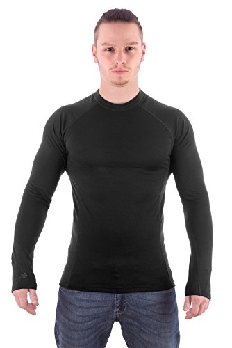 MarkFit Herren T-Shirt 100% Merino Wolle Langarm Funktionsshirt Skiunterwäsche Rundhals Schwarz XXL von MarkFit