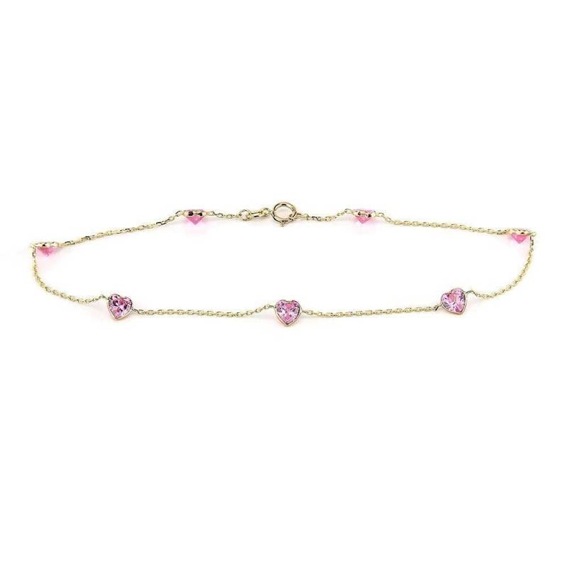 14K Gelb Gold Fußkettchen Mit 5 Mm Rosa Zirkonia Herz Form Meterware 9 - 11 Zoll von MarkMadisonJewelry
