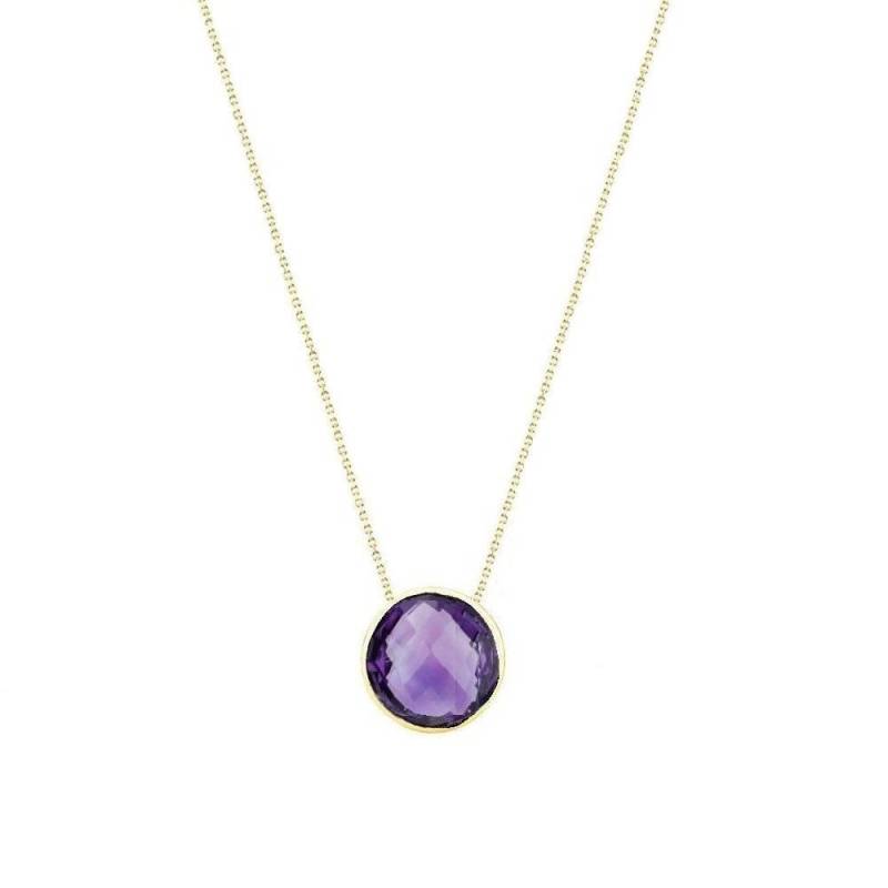 14K Gelb Gold Handgemachte Halskette Mit 6mm Runde Form Schachbrett Amethyst Solitaire von MarkMadisonJewelry